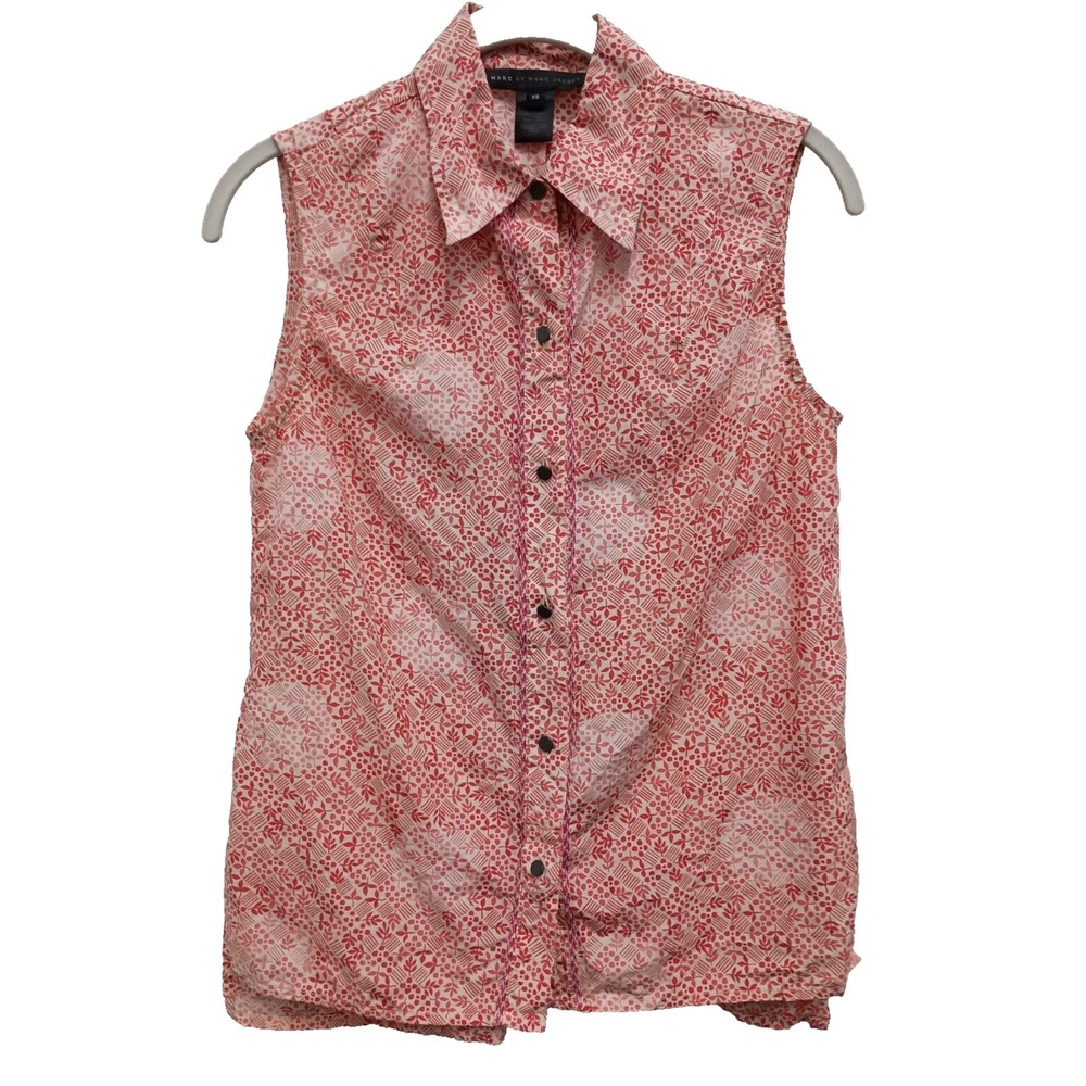 Marc by Marc Jacobs Top Womens XS Red White Floral Button Up Sleeveless Casual